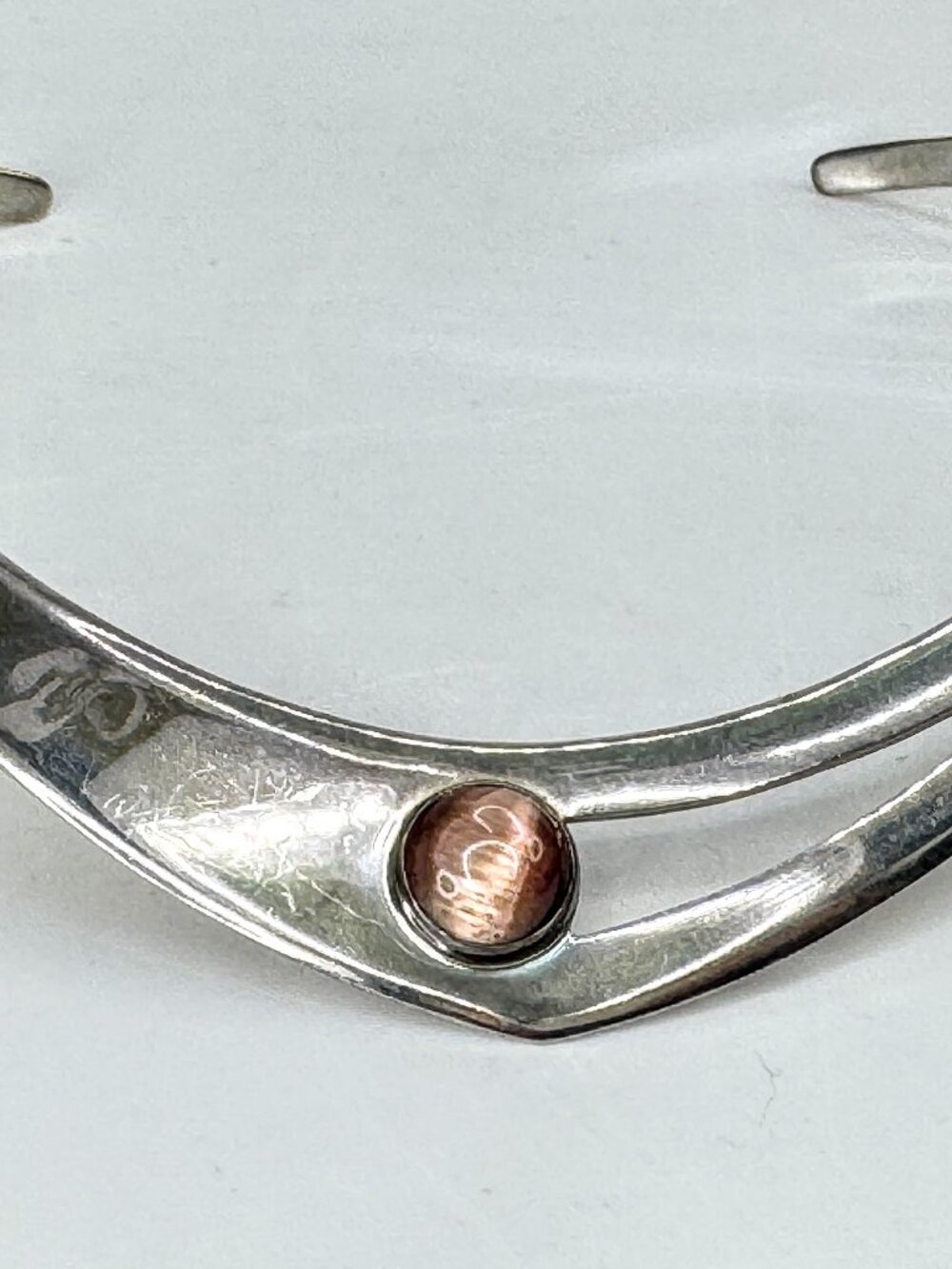 Vintage Mexico 925 Sterling Silver Cat Eye Modernist Collar Necklace 48.9g JR210